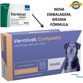 Vermifugo Cachorro Gato Remédio De Verme Vermivet Composto 4 Comprimidos