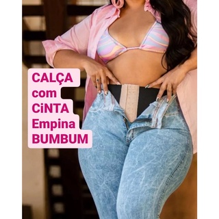 Calça jeans Feminina Leggin Jeans Plus Size Cintura Alta Com Cinta Modeladora