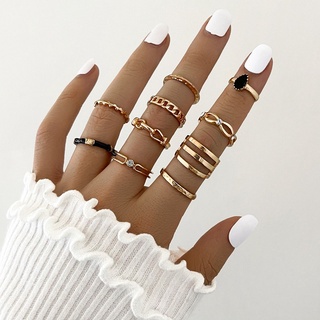 Fashion Vintage Gold Crystal Water Drop Rings for Women Trendy Geometric Hollow Rings Set Party Wedding Jewelry Accessories