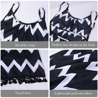 Roupa de praia feminina / roupa de praia com estampa ondulada e franja (6)