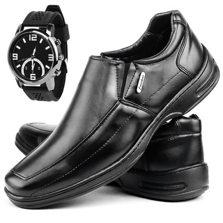 Combo Sapato Anti Stress Social Masculino Conforto Ortopédico + Relógio