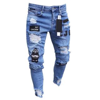 Calça Jeans Skinny Desfiada/Calça Denim Slim Masculina/Motoqueiro (4)