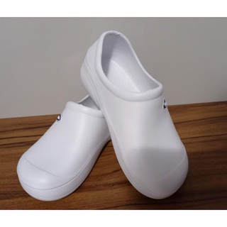 Sapato Anti derrapante Borracha Branco/ Preto Unissex Para trabalho