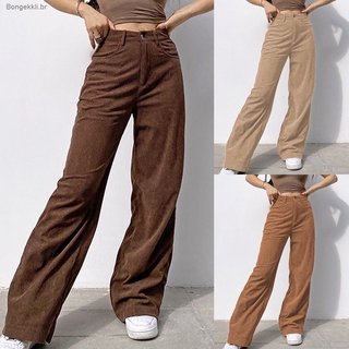 [BGK] Women’s Solid Mid Waisted Wide Leg Pants Straight Casual Baggy Trousers