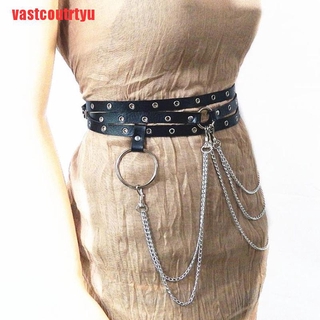 (KTMSS)Multi-layer Faux Leather Belt Metal Chain Waist Belt Punk Gothic Body Jewelry (4)