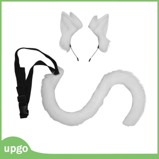 2Pcs Cat Ears and Tail Set Faux Fur Long Tail for Anime Cosplay Costume Kits (1)
