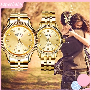 {Ready stock} 6068 NARY Watch Luminous Pointer Waterproof Golden Rhinestone Scale Couple Watch for Dating