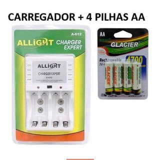 COMBO Carregador De Pilha AA/AAA Recarregável Bivolts Allight + 4 Pçs/Cartela Pilha AA Recarregável de 4700mAh