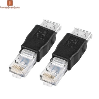 2 Pcs PC USB Para RJ45 Conector Adaptador Fêmea Ethernet Internet RJ45
