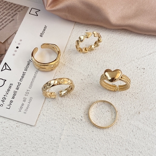Conjunto 5 Peças Anel Feminino Simples Ajustável Em Formato De Coração | 5pcs/set Heart Shaped Ring Set Adjustable Simple Design Women Jewelry Fashion Accessories (4)