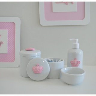 Kit Higiene Infantil Baby Rosa Moderno Bebê Quarto Porcelana Promoção (1)