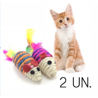 Kit com 2 Unidades Brinquedo para Gato Pet Filhote Ratinho Pena