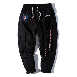 Japanese Streetwear Cargo Pants Men Women Ribbon Letter Embroidery Hip Hop Joggers Trousers Casual Pink Harem Pants (5)