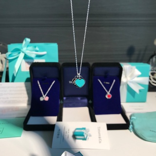 Tiffany mulheres coração colar esmalte azul amor coração 925 sterling silver cadeia de clavícula (1)