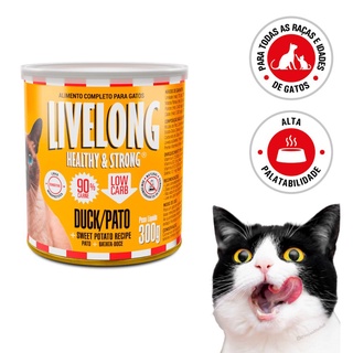 Ração Para Gatos Alimentação Natural Saudável Livelong Úmida 300g - Sabor Pato