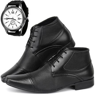 Sapato Social Masculino Sw Shoes + Relógio Esporte Fino Preto