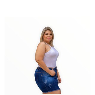 saia jeans cintura alta curta plus size feminina 46 ao 56