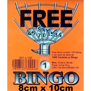 Cartela para Jogo de Bingo free Bloco com 100fls 8x10 jornal