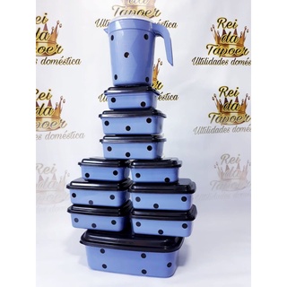 Kit com 11 peças decorado de plástico polipropileno com tampa de pressão resistente a freezer microondas e lava louças
