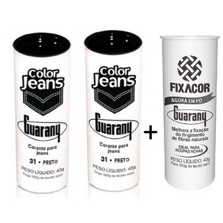 Kit 2 Tinta para tecido Guarany jeans preto + 1 Fixacor 40 Gr