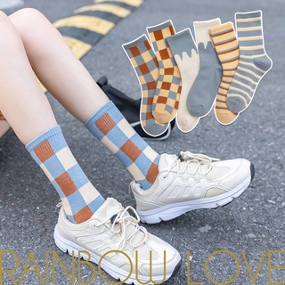 [ Women Korean INS Fashion Blue Stripe Pattern Middle Tube Socks ] [ Girls Comfortable Soft Cotton Street Ankle Socks ]