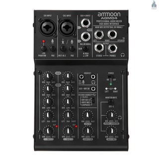 In Stock] ammoon 4-Channel Mini Mixing Console Digital Audio Mixer 2-band EQ Built-in 48V Phantom Power 5V USB Powered for Home Stu