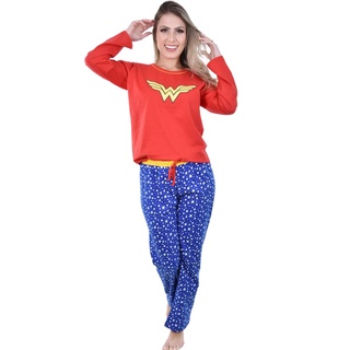 Pijama Mulher Maravilha Feminino Comprido Longo 100% Algodão Inverno Adulto