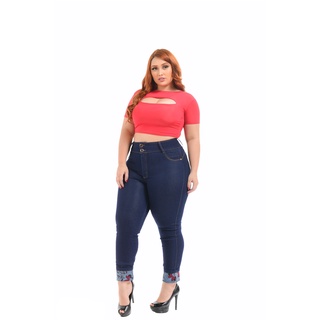 calças jeans femininas plus size cintura alta empina bum bum fashion