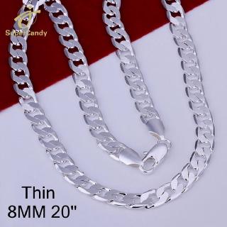 Colar Masculino Com Corrente De Prata 925 8mm / 20 Polegadas | Men's 925 Silver Plating 8mm 20inch Sideways Flat Chain Necklace Jewelry
