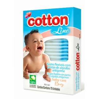 Cotonete Hastes Flexíveis Cotton Line Baby Rosa e Azul 75 unidades . (2)