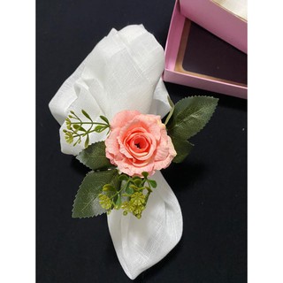 Porta guardanapo de rosa cor de rosa, off white, azul, coral, vermelha ou creme - Anel/argola para guardanapos de flor floral para mesa posta (1)