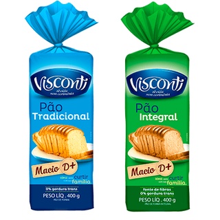 Pão de forma Visconti 400g, tradicional e integral, 0% gordura trans, fonte de fibras