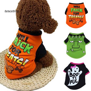 【 Vip】 Halloween Dog Pet Filhote De Cachorro Gato Bonito Osso Impresso Camisa De Manga Curta Roupas Traje