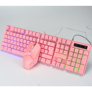 Musketeer rosa colorido luminoso USB com fio teclado e mouse computador notebook teclado e mouse para jogos de escritório