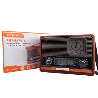 Rádio Com Relógio Retrô Vintage Am/fm Bluethoot Usb Bateri ec105 - KWSHOPEES10058 (4)