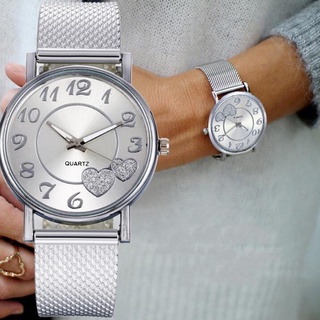 Women Steel Quartz Watches Silver Gold Mesh Love Heart Dial Wristwatches