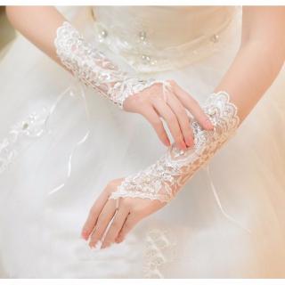 Noiva Vestido De Luvas Brancas Rhinestone Sequins Curtas (2)