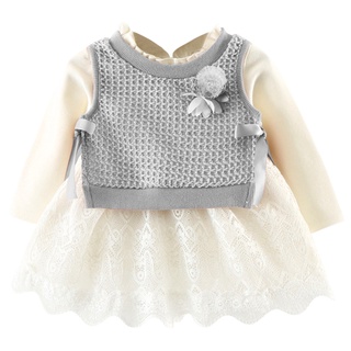 LZH vestido de menina bebê jaqueta de malha 2pcs conjunto princesa recém-nascida de algodão (9)
