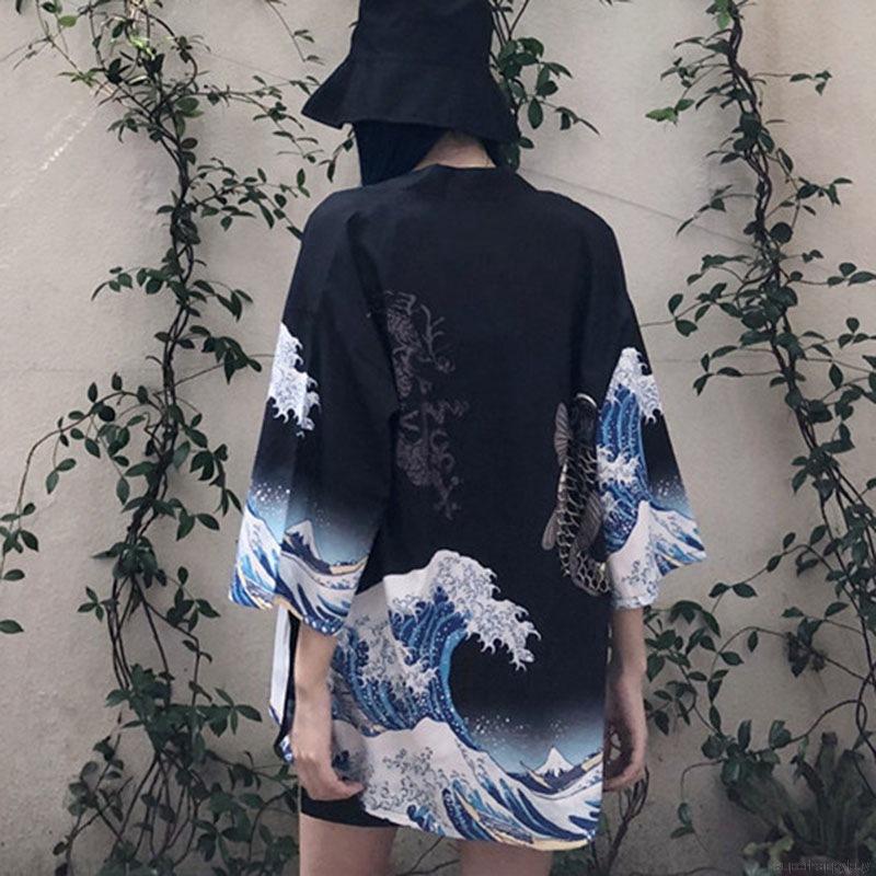Harajuku Kimono Cardigan Feminino Casual Protetor Solar Outwear Vintage