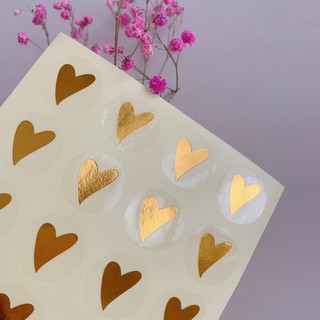 80 Etiquetas Adesiva Decorativa Coração Dourado efeito Ouro para Presente, Sacolas, Sacos Plásticos, Caixinhas, Envelopes
