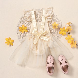 Infant Girls Butterfly Sleeve Romper Clothes Ruffle Lace Baby Princess Dress (3)