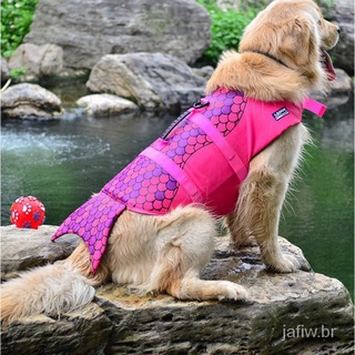 Pet Dog Life Jacket Vest Roupas Colete Collar Harness Natação Verão Swimwear Sereia Tubarão