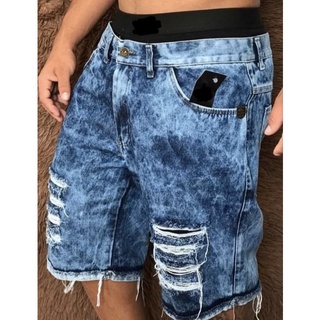 Bermuda Jeans Masculina Rasgada Destroyed Slim Barata