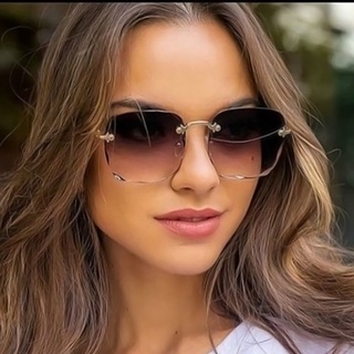 Óculos De Sol Feminino Retrô Em Gradiente E Sem Moldura