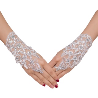 【 Dianzishen 】 Wrist Luvas De Noiva De Renda Flor Vestido Curto (1)