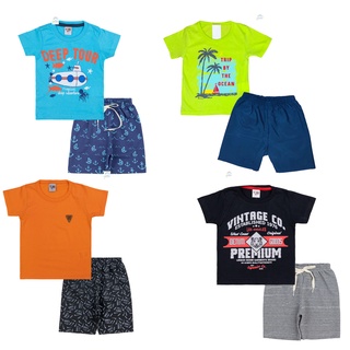 Kit 4 Peças Roupa Infantil Masculino 2 Camisetas + 2 Shorts - Promoção - Kit com 2 Conjuntos Infantil Menino Verão