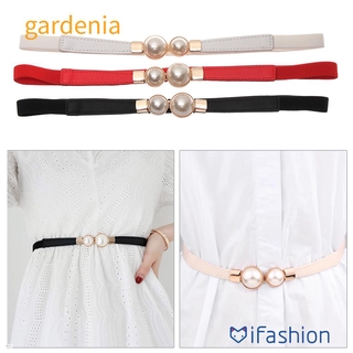 Gardenia Fashion Thin PU Leather Belt Simulated Pearl Elastic Belts Women Girls Gifts
