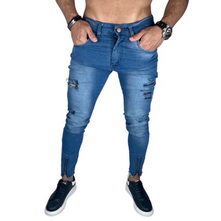 Calça Jeans Masculina Skinny Rasgada Premium Lycra Promoção (7)