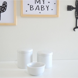 Kit Multiuso Potes Porcelana Molhadeira Bebê Branco Bancada Higiene Cotonete Algodão - Pronta Entrega (3)