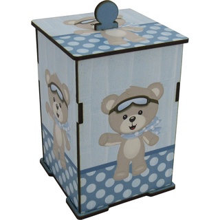 Kit 3 Potes Higiene Decoração Quarto Bebê Ursinho Azul Mdf